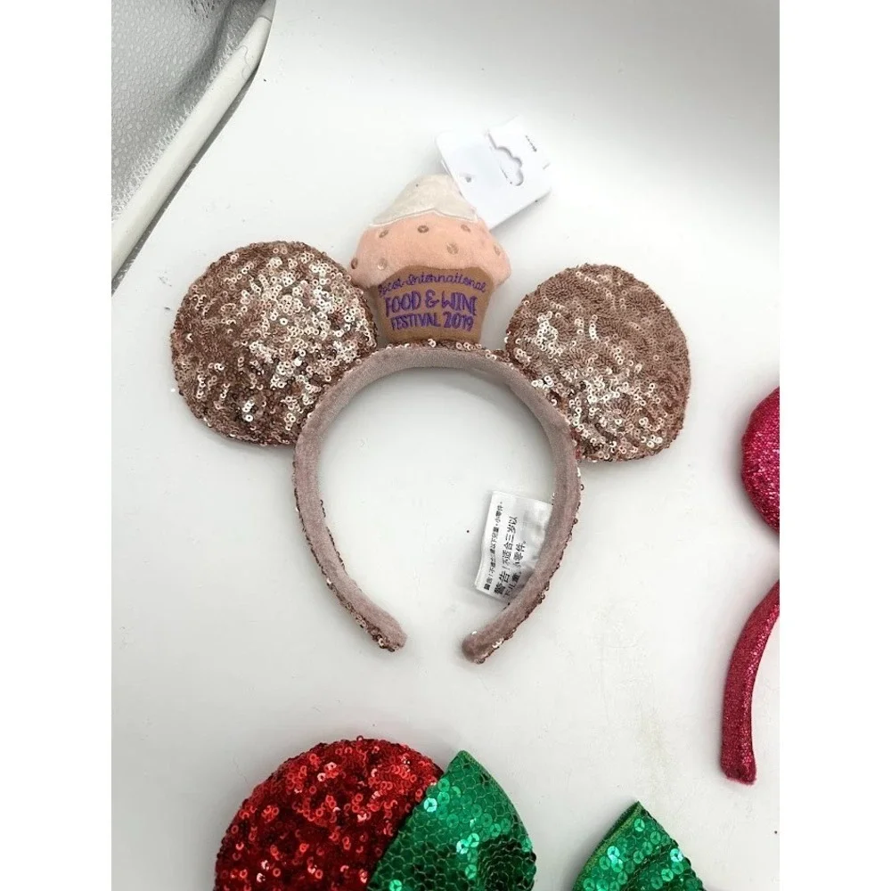 Disney Parks Minnie Mouse Ears Headband Sequin‎ Bow Lot 3 Authentic Food & Wine